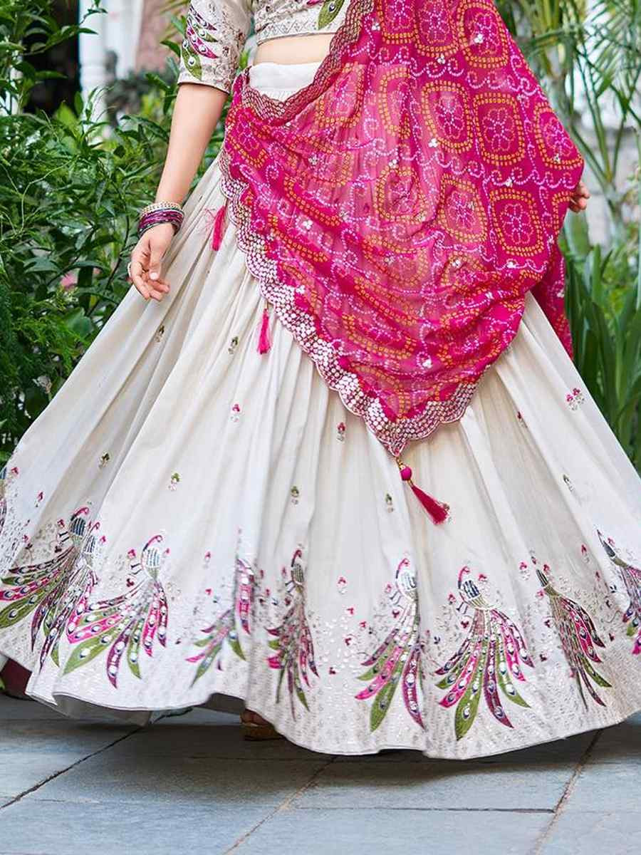 White Pure Tissue Silk Embroidered Reception Wedding Heavy Border Lehenga Choli