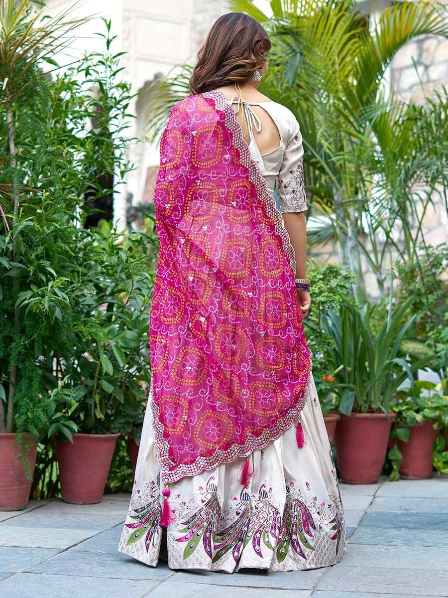White Pure Tissue Silk Embroidered Reception Wedding Heavy Border Lehenga Choli