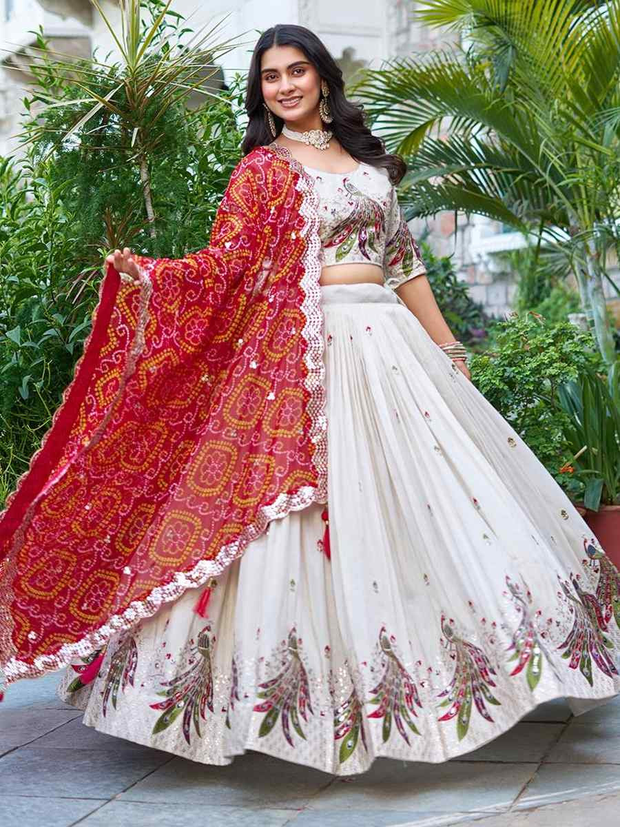 White Pure Tissue Silk Embroidered Reception Wedding Heavy Border Lehenga Choli