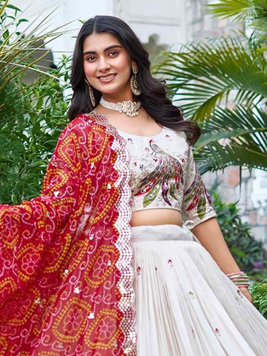 White Pure Tissue Silk Embroidered Reception Wedding Heavy Border Lehenga Choli