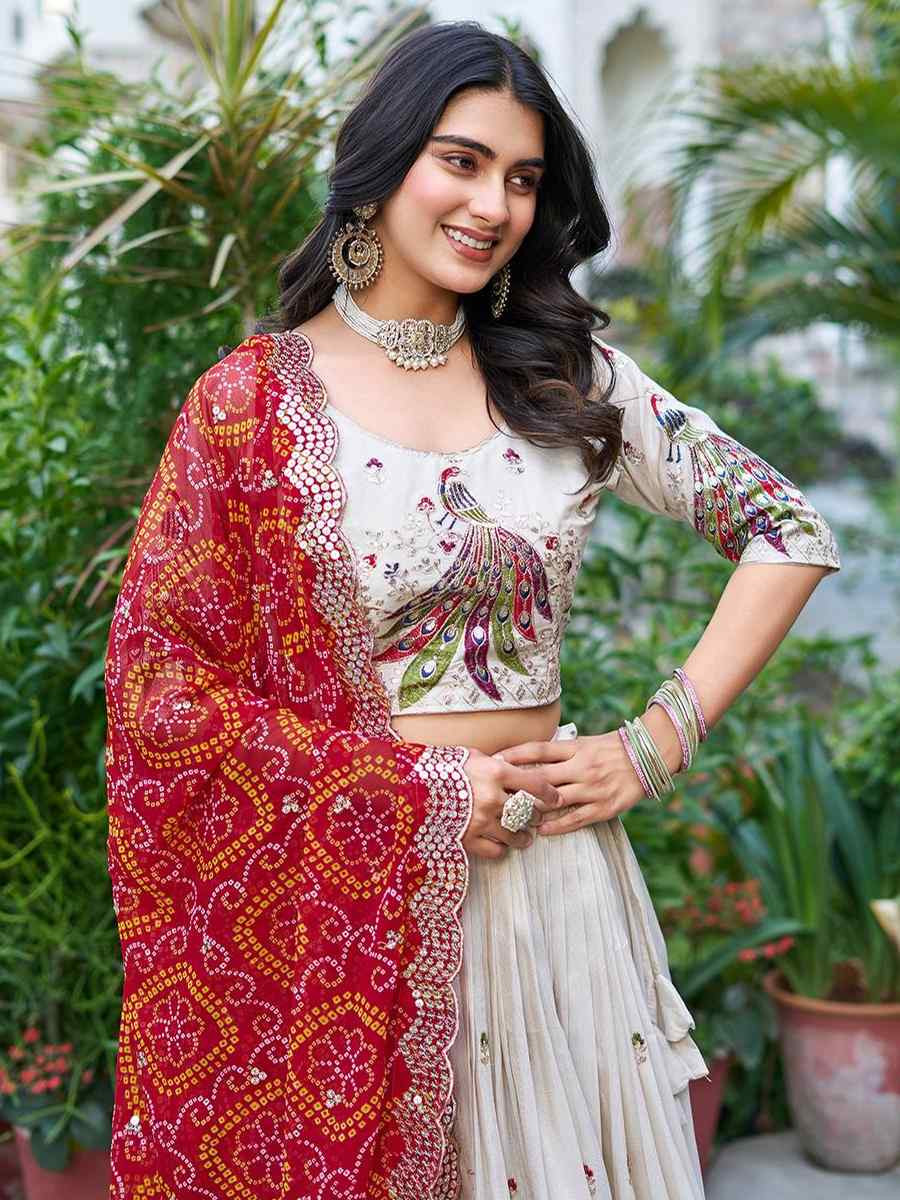 White Pure Tissue Silk Embroidered Reception Wedding Heavy Border Lehenga Choli