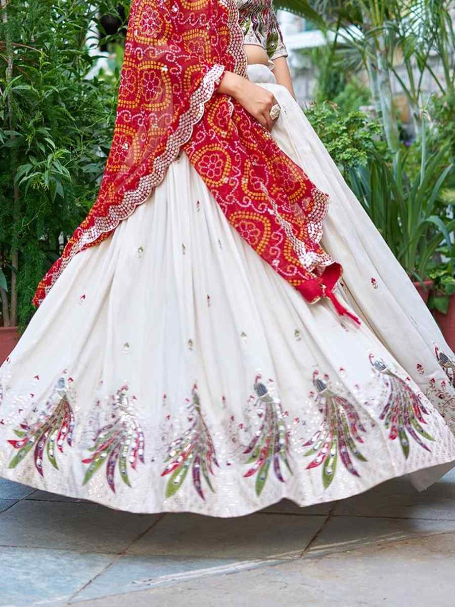 White Pure Tissue Silk Embroidered Reception Wedding Heavy Border Lehenga Choli