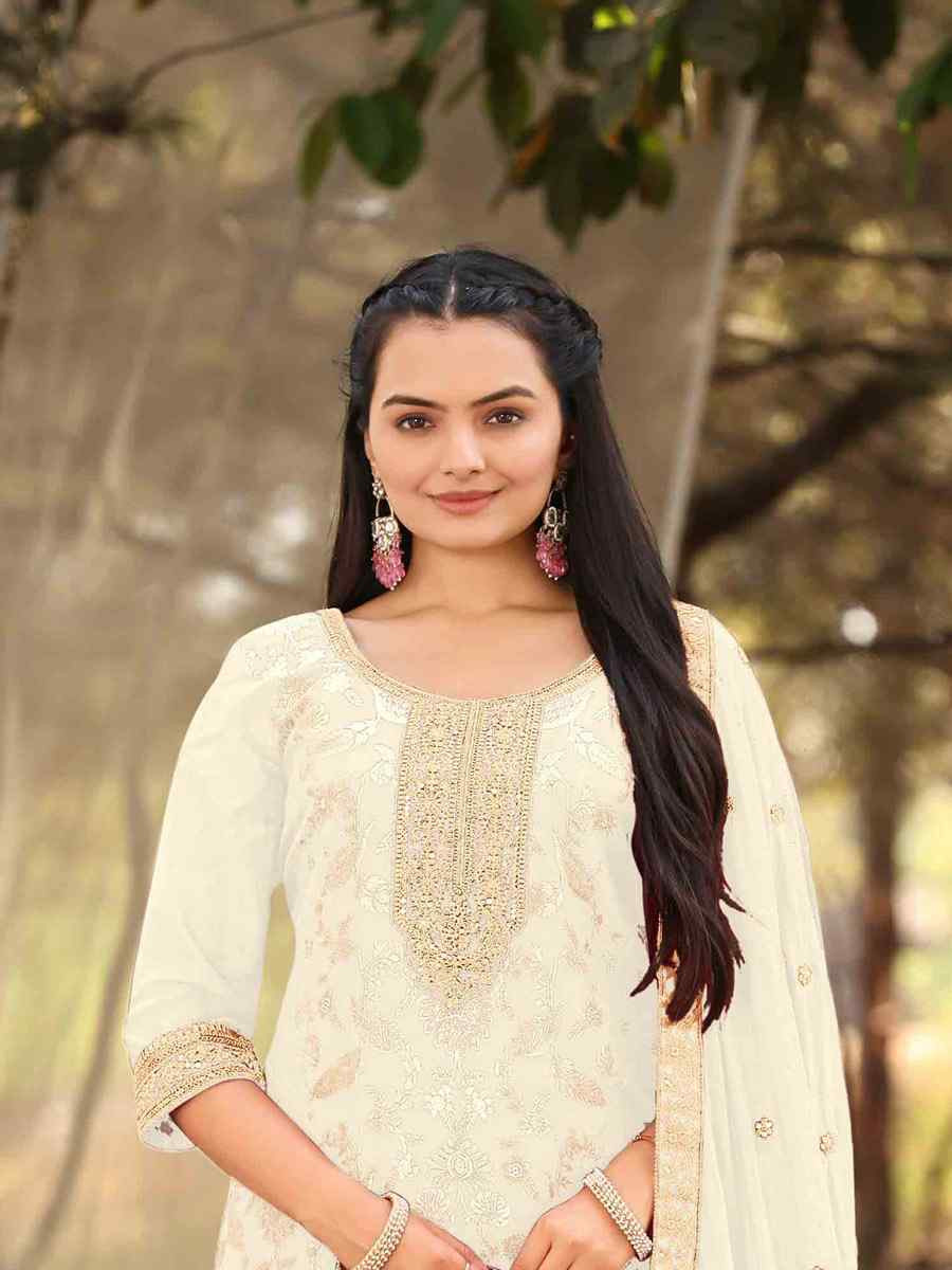 White Pure Viscose Jacquard Embroidery Party Wedding Festival Casual Ready Pant Salwar Kameez