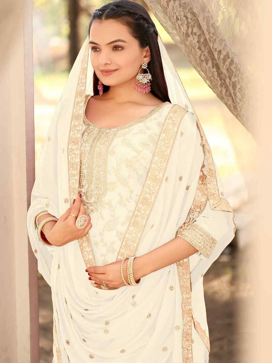 White Pure Viscose Jacquard Embroidery Party Wedding Festival Casual Ready Pant Salwar Kameez