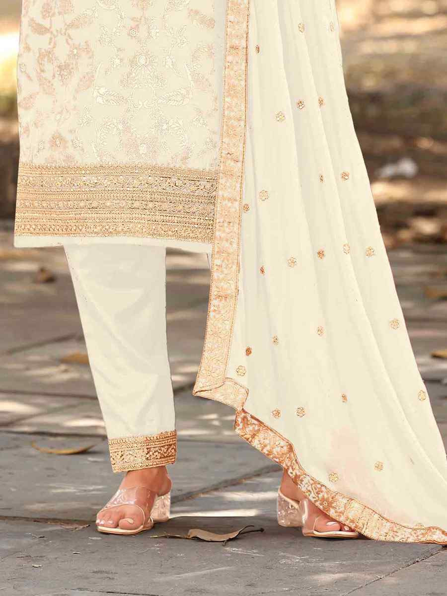White Pure Viscose Jacquard Embroidery Party Wedding Festival Casual Ready Pant Salwar Kameez