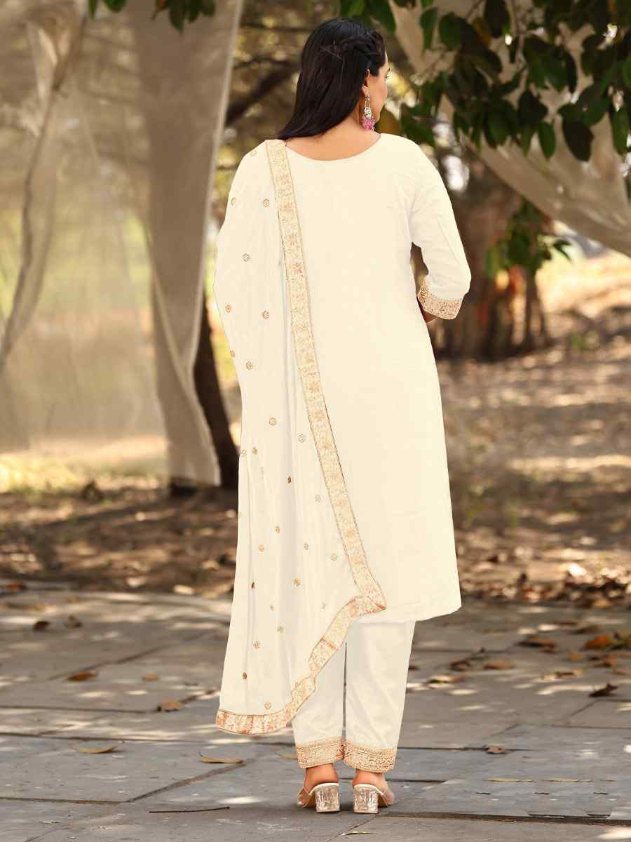 White Pure Viscose Jacquard Embroidery Party Wedding Festival Casual Ready Pant Salwar Kameez
