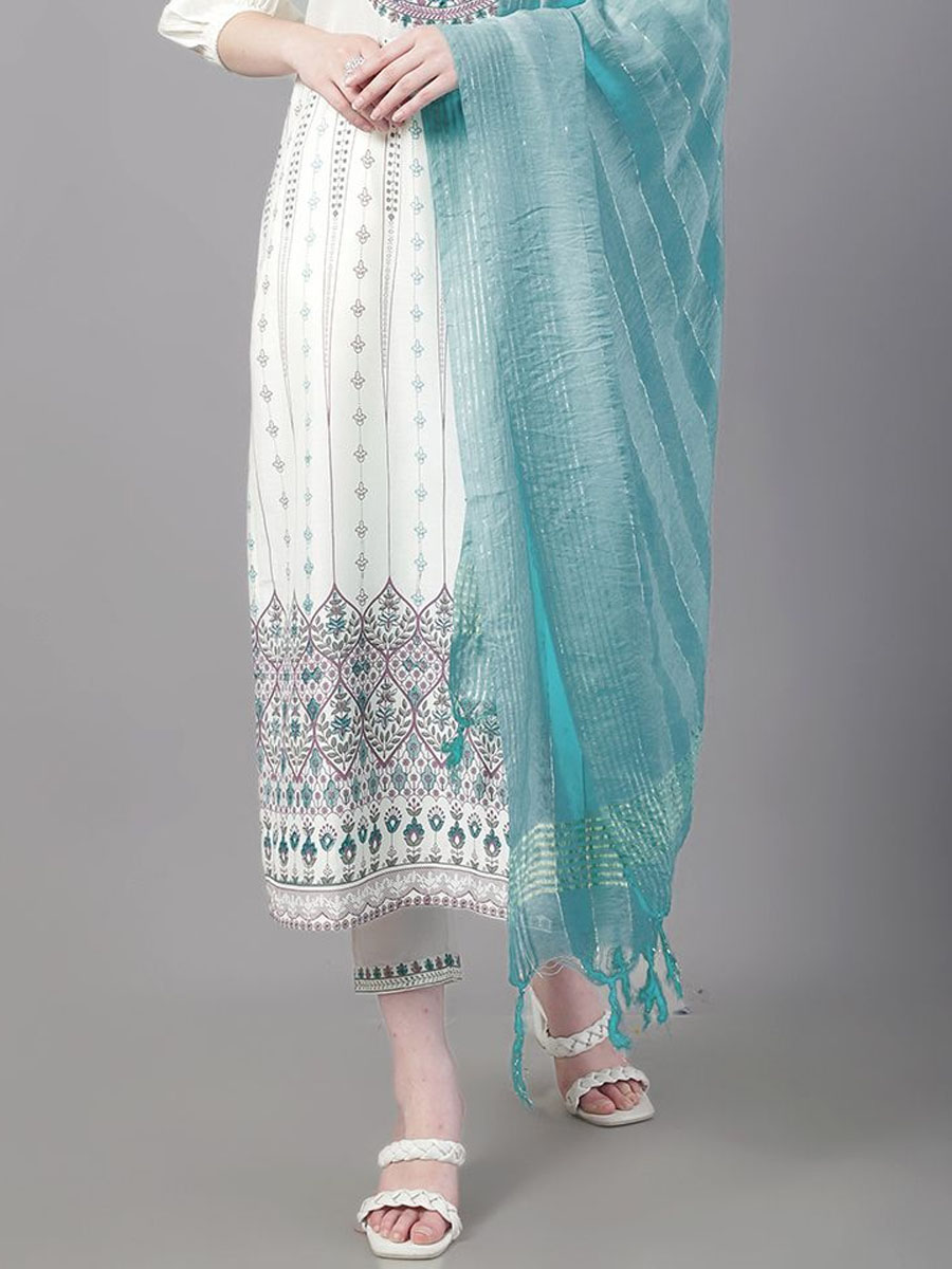 White Rayon Embroidered Festival Casual Ready Pant Salwar Kameez