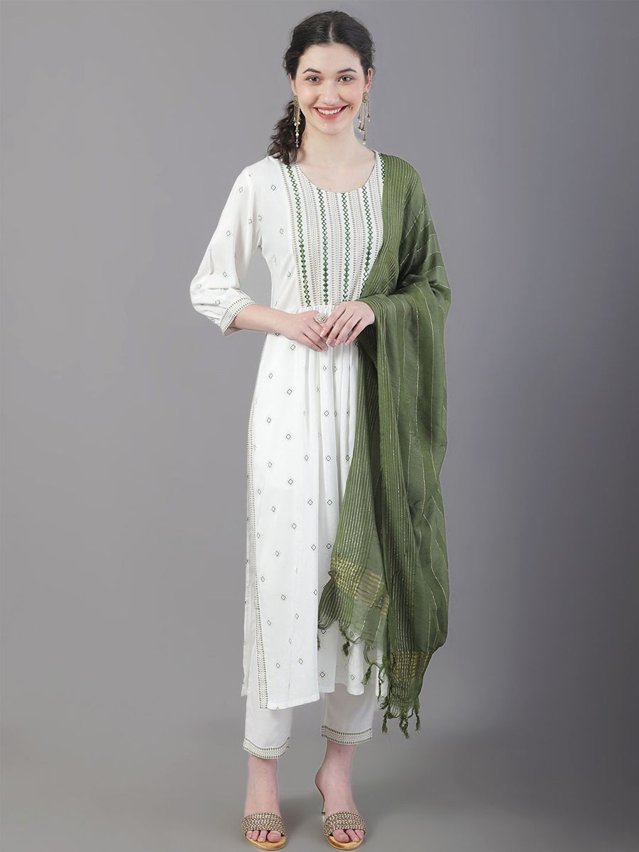 White Rayon Embroidered Festival Casual Ready Pant Salwar Kameez