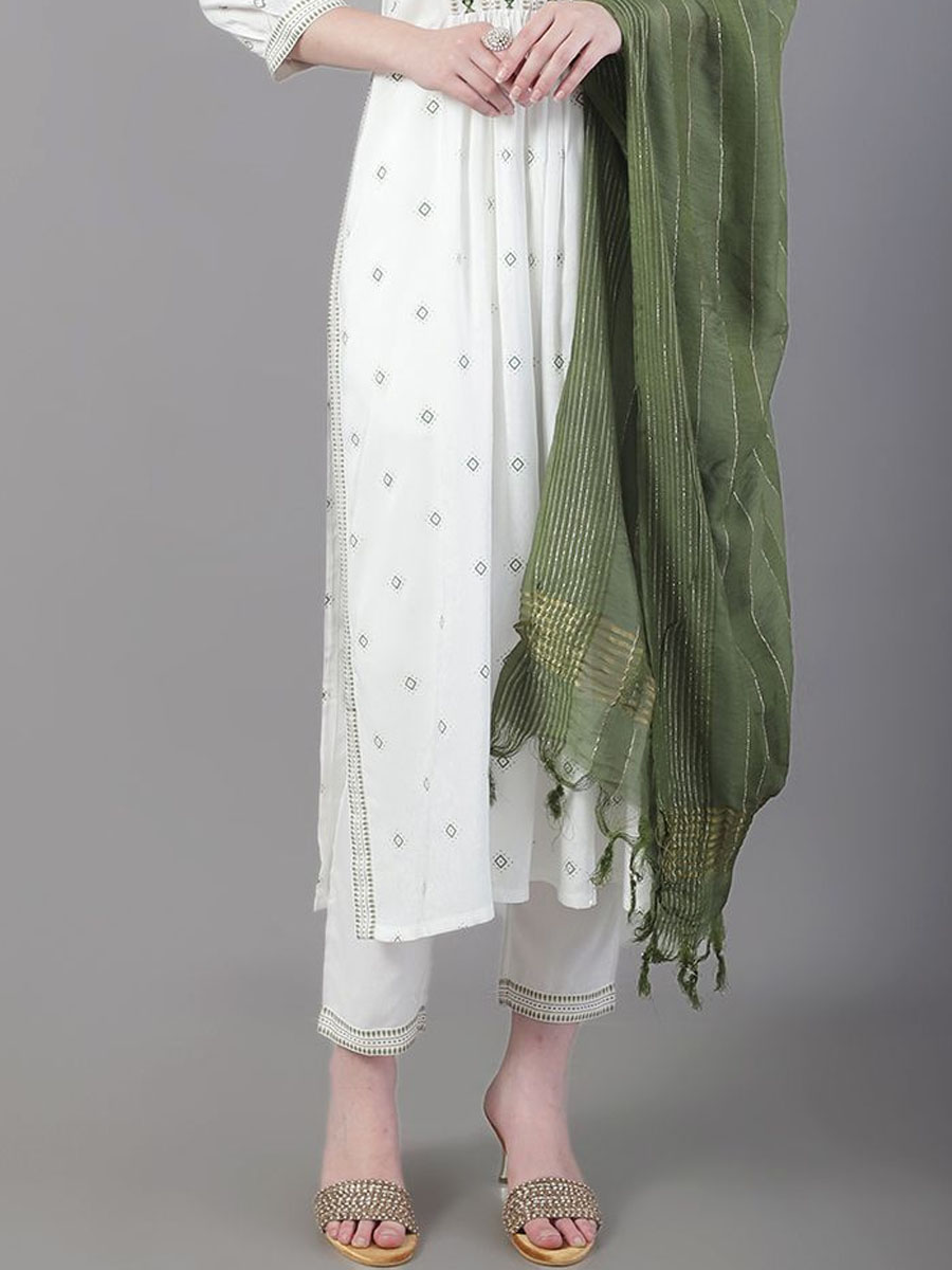 White Rayon Embroidered Festival Casual Ready Pant Salwar Kameez