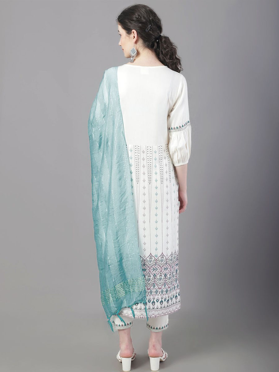 White Rayon Embroidered Festival Casual Ready Pant Salwar Kameez