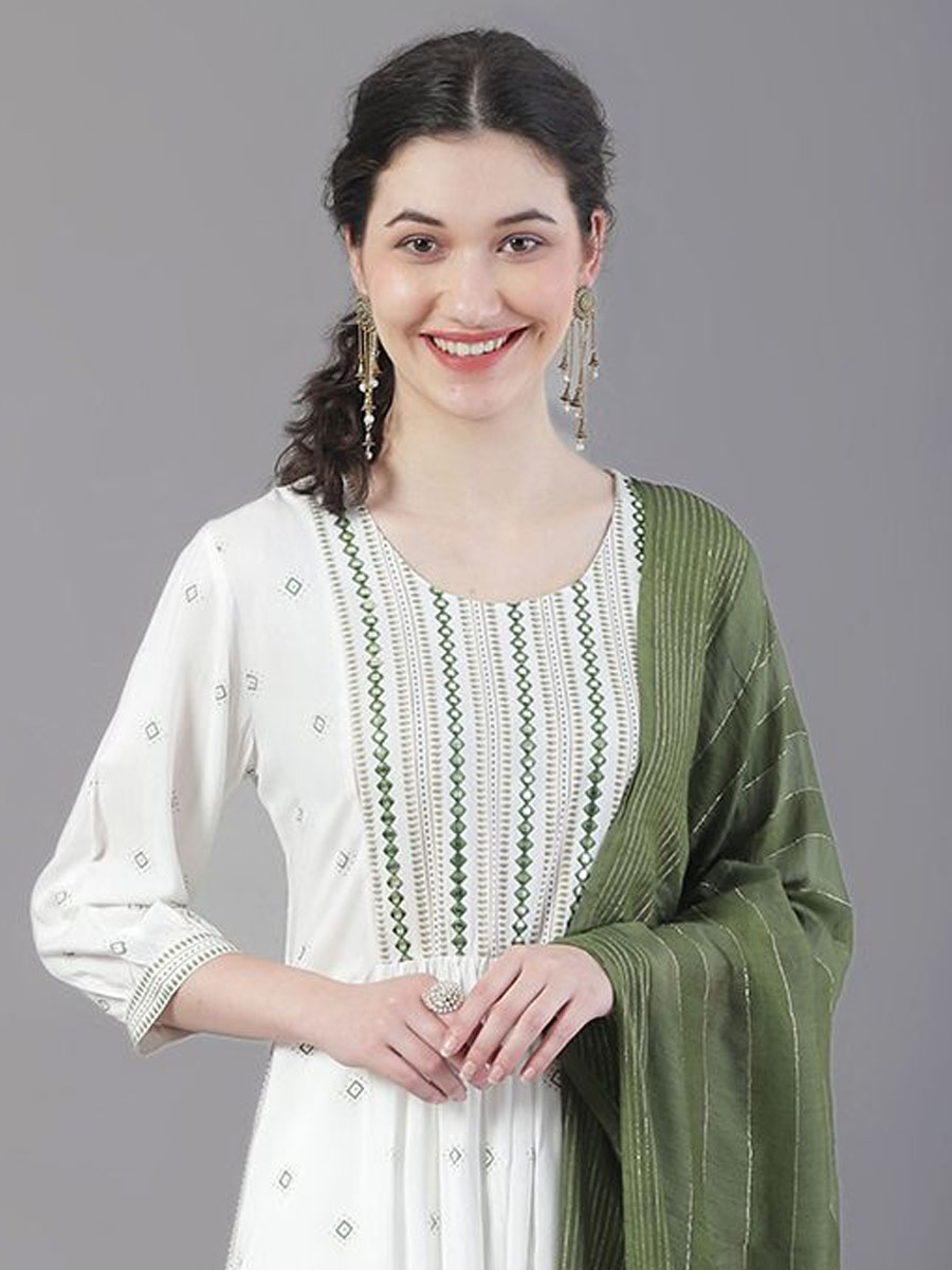 White Rayon Embroidered Festival Casual Ready Pant Salwar Kameez