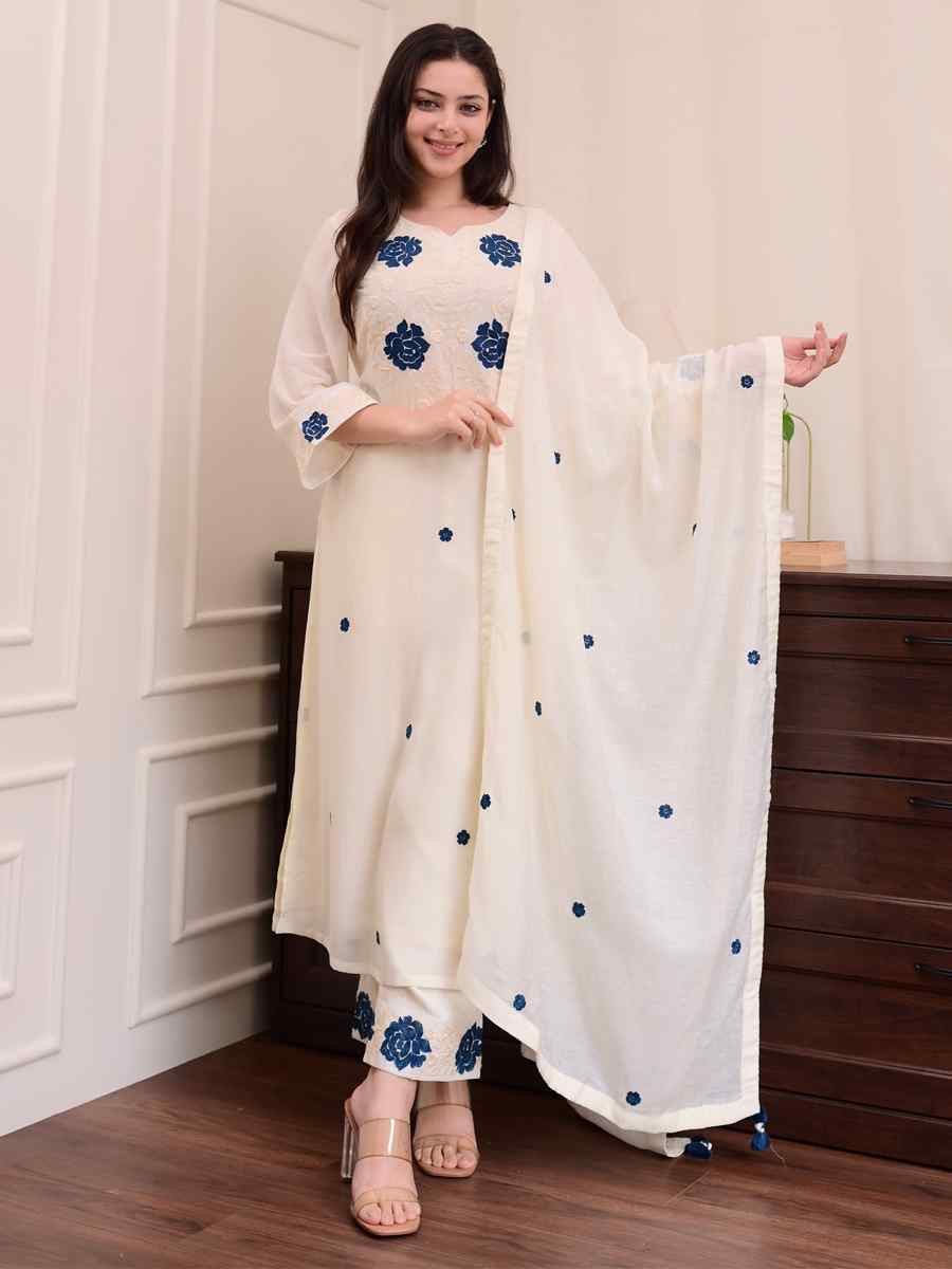 White Rayon Embroidered Party Wedding Ready Pant Salwar Kameez