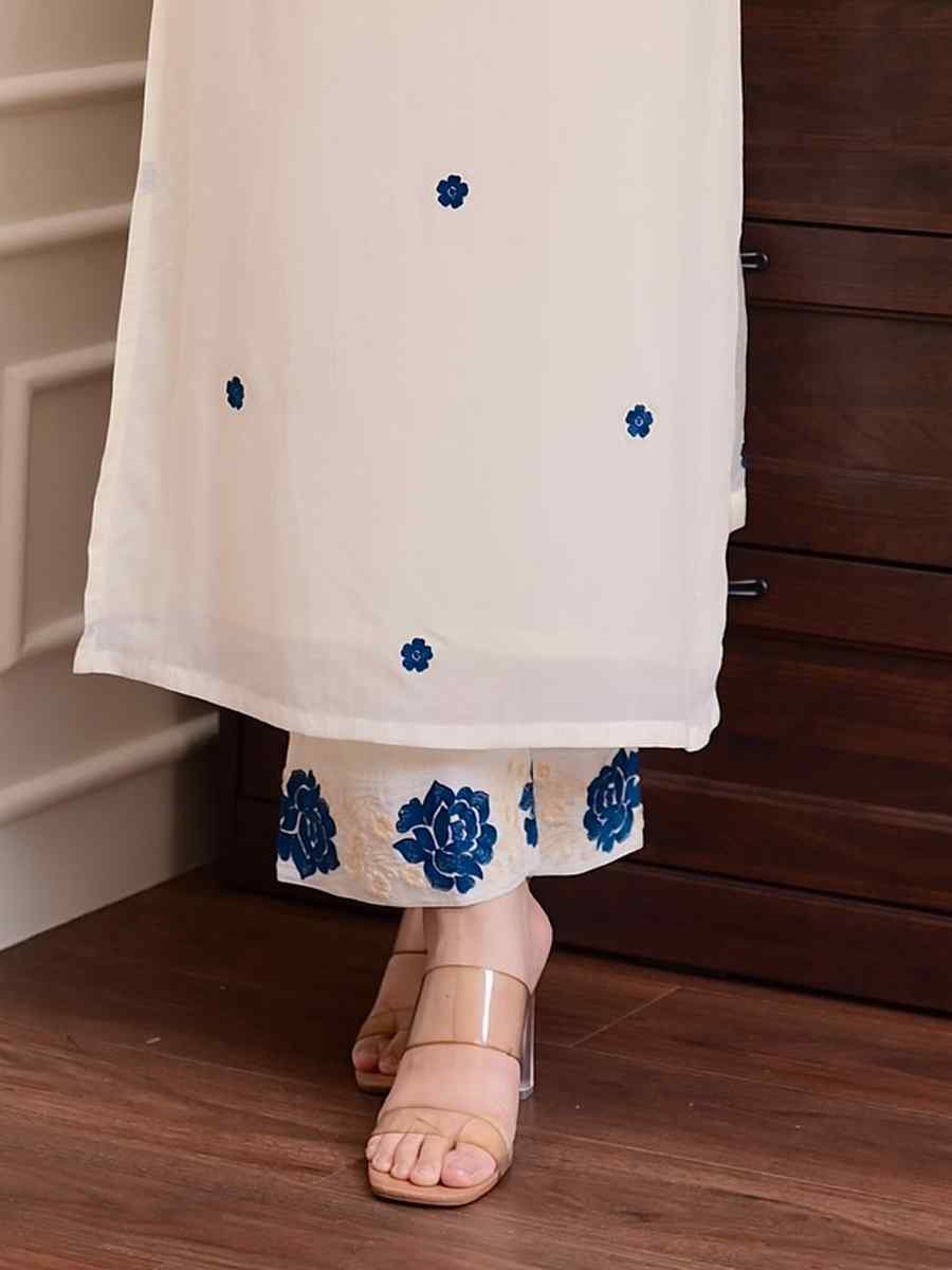 White Rayon Embroidered Party Wedding Ready Pant Salwar Kameez