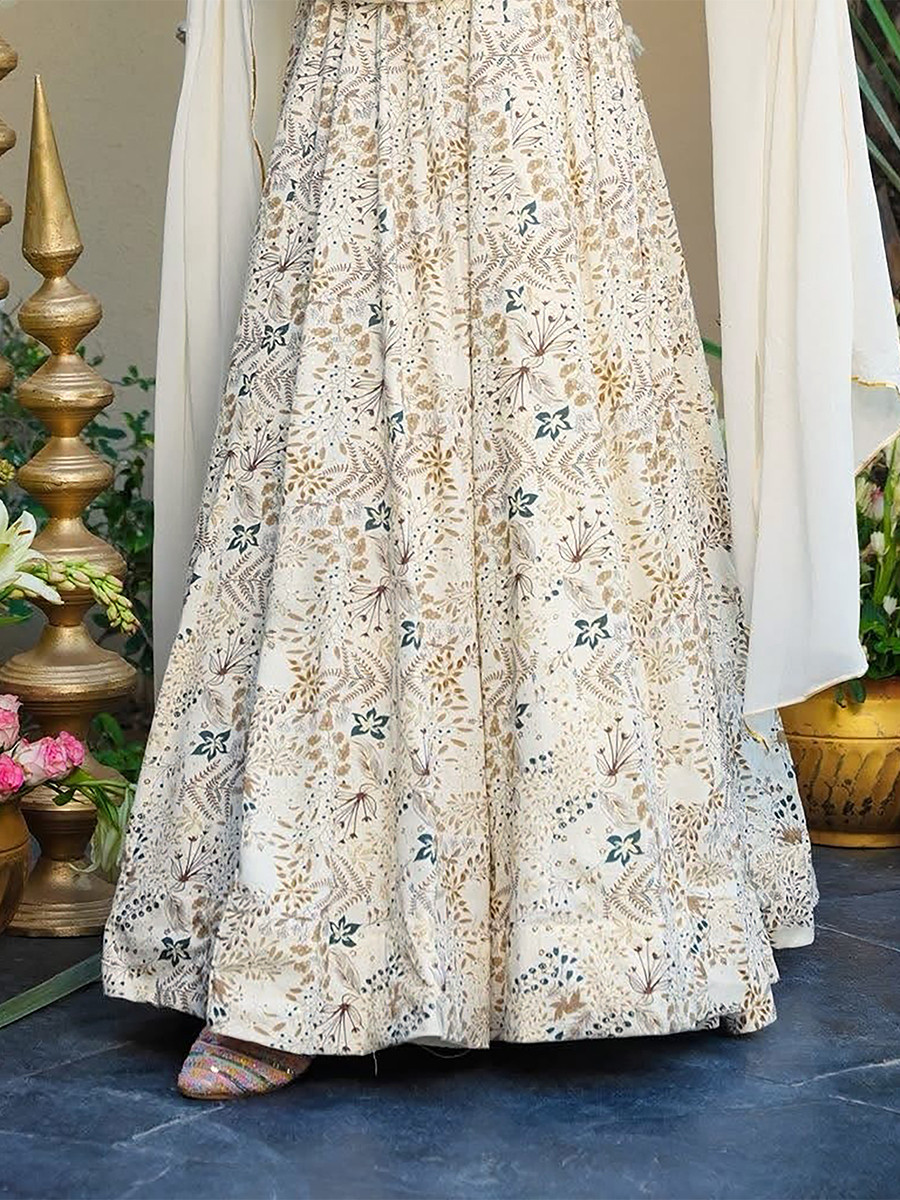 White Rayon Heavy Digital PrintedWedding Party Festival Casual Gown Women Wear