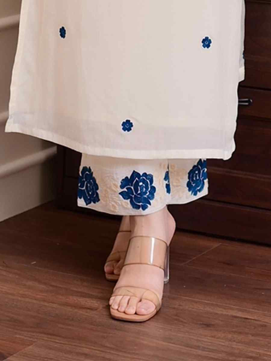 White Rayon Slub Embroidery Party Wedding Festival Casual Ready Pant Salwar Kameez