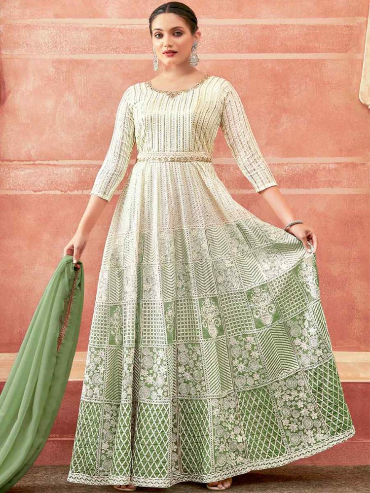 White Real Georgette Embroidered Festival Party Anarkali Salwar Kameez