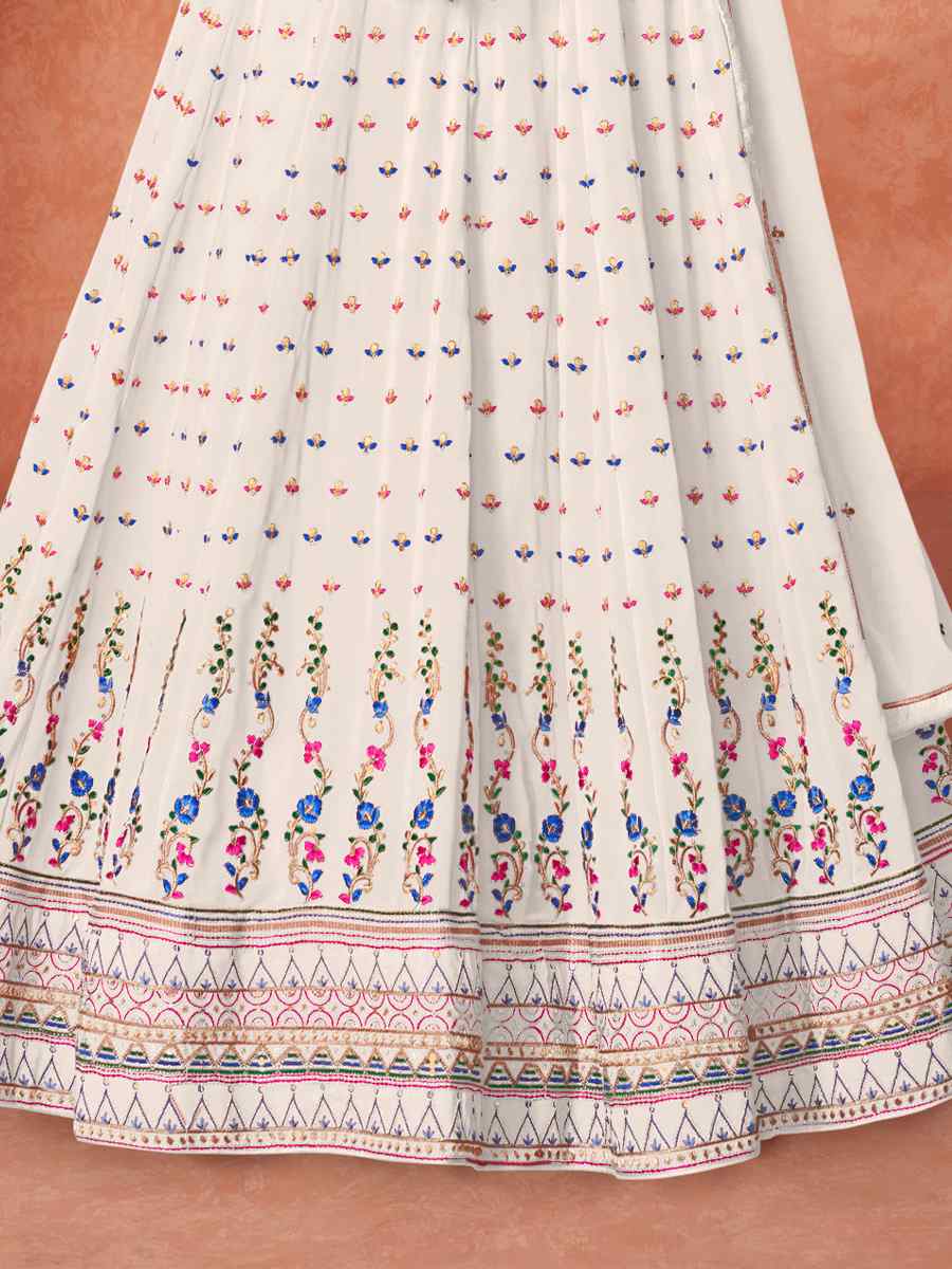White Real Georgette Embroidered Party Festival Bollywood Style Anarkali Salwar Kameez
