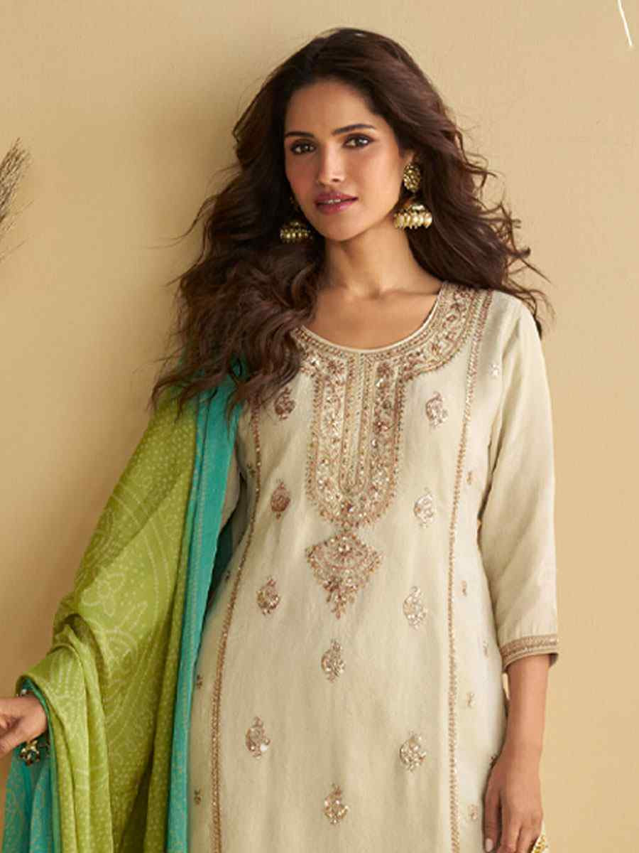 White Real Premium Chinon Silk Embroidery Party Wedding Festival Casual Ready Palazzo Pant Salwar Kameez