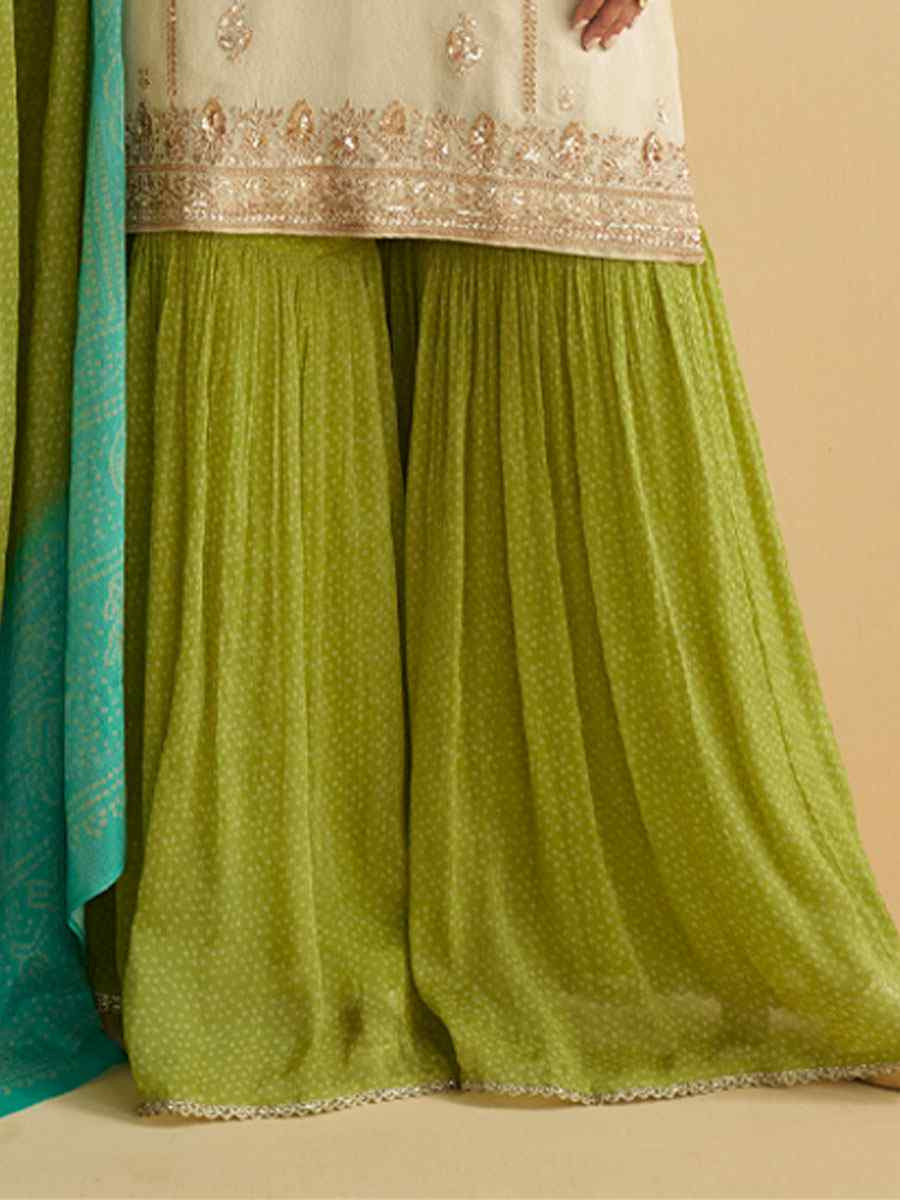 White Real Premium Chinon Silk Embroidery Party Wedding Festival Casual Ready Palazzo Pant Salwar Kameez