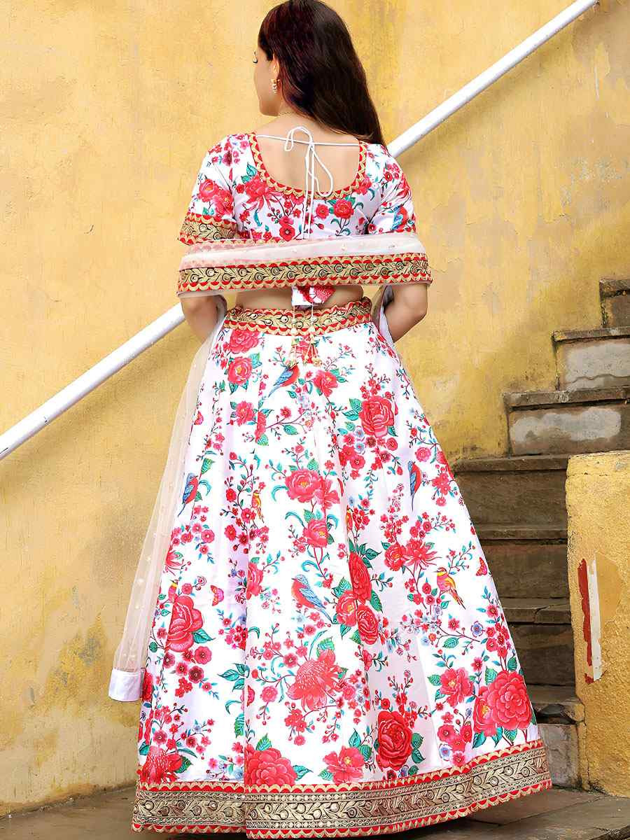 White-Red Art Silk Embroidered Festival Wedding Party Reception Heavy Border Lehenga Choli