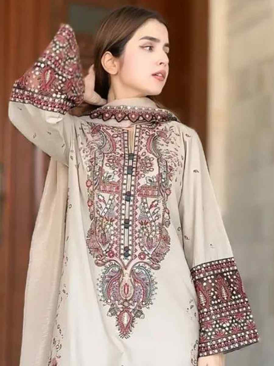 White Roman Silk Embroidered Festival Casual Ready Palazzo Pant Salwar Kameez