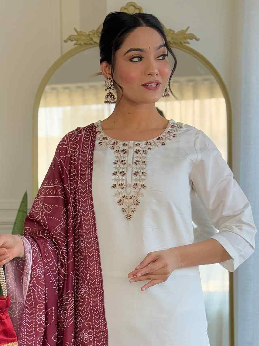 White Roman Silk Embroidered Festival Casual Ready Pant Salwar Kameez