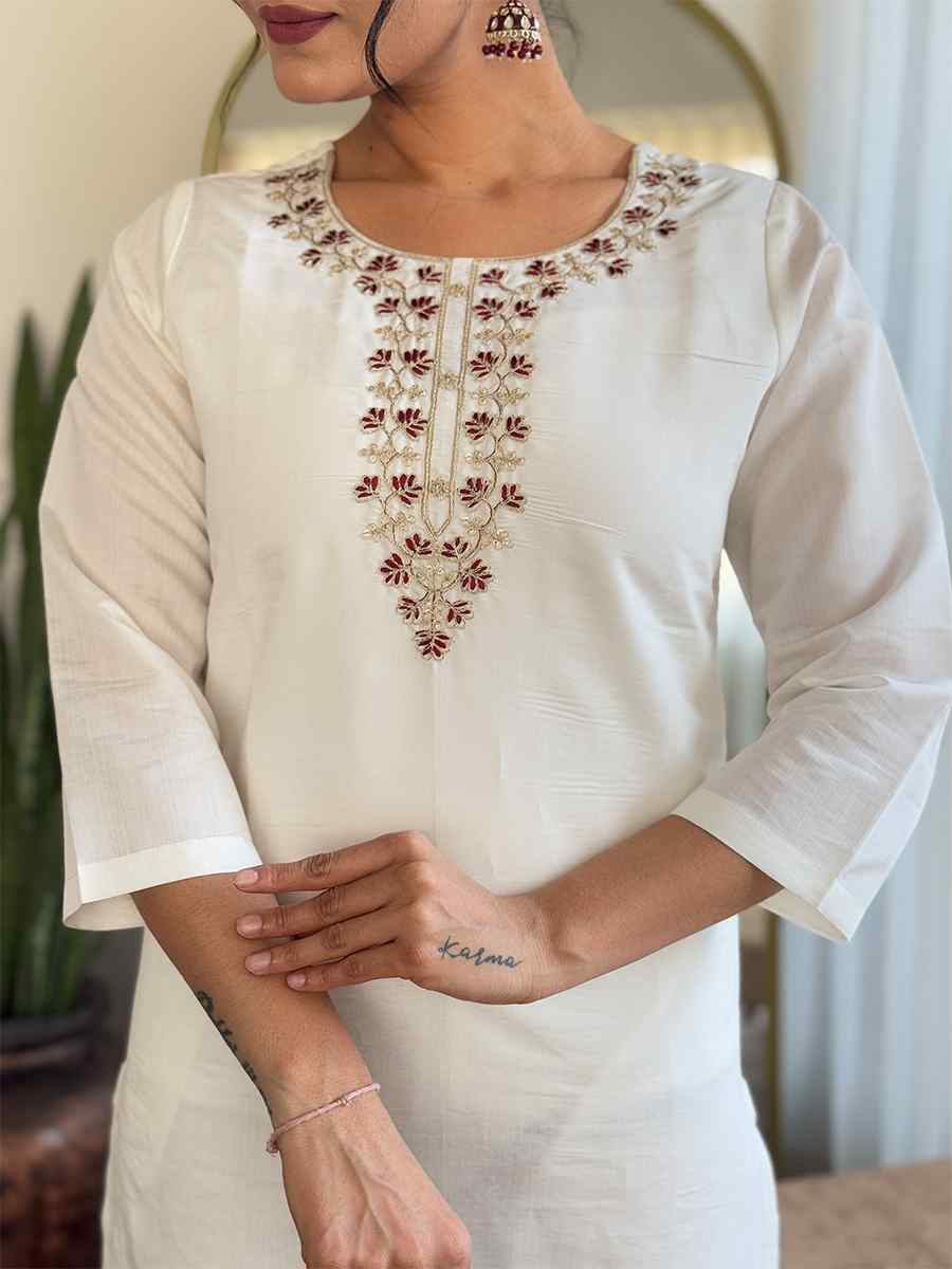 White Roman Silk Embroidered Festival Casual Ready Pant Salwar Kameez