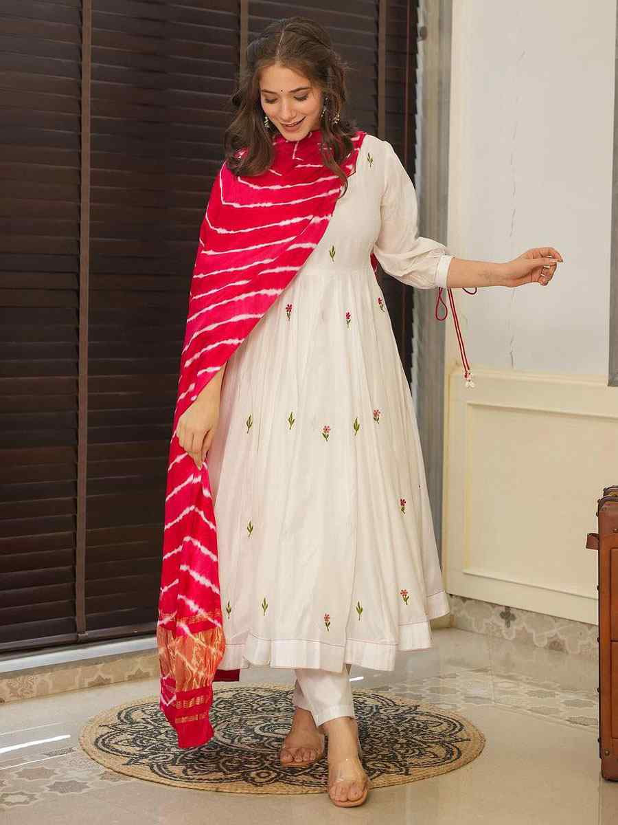 White Roman Silk Embroidery Party Wedding Festival Casual Ready Anarkali Salwar Kameez