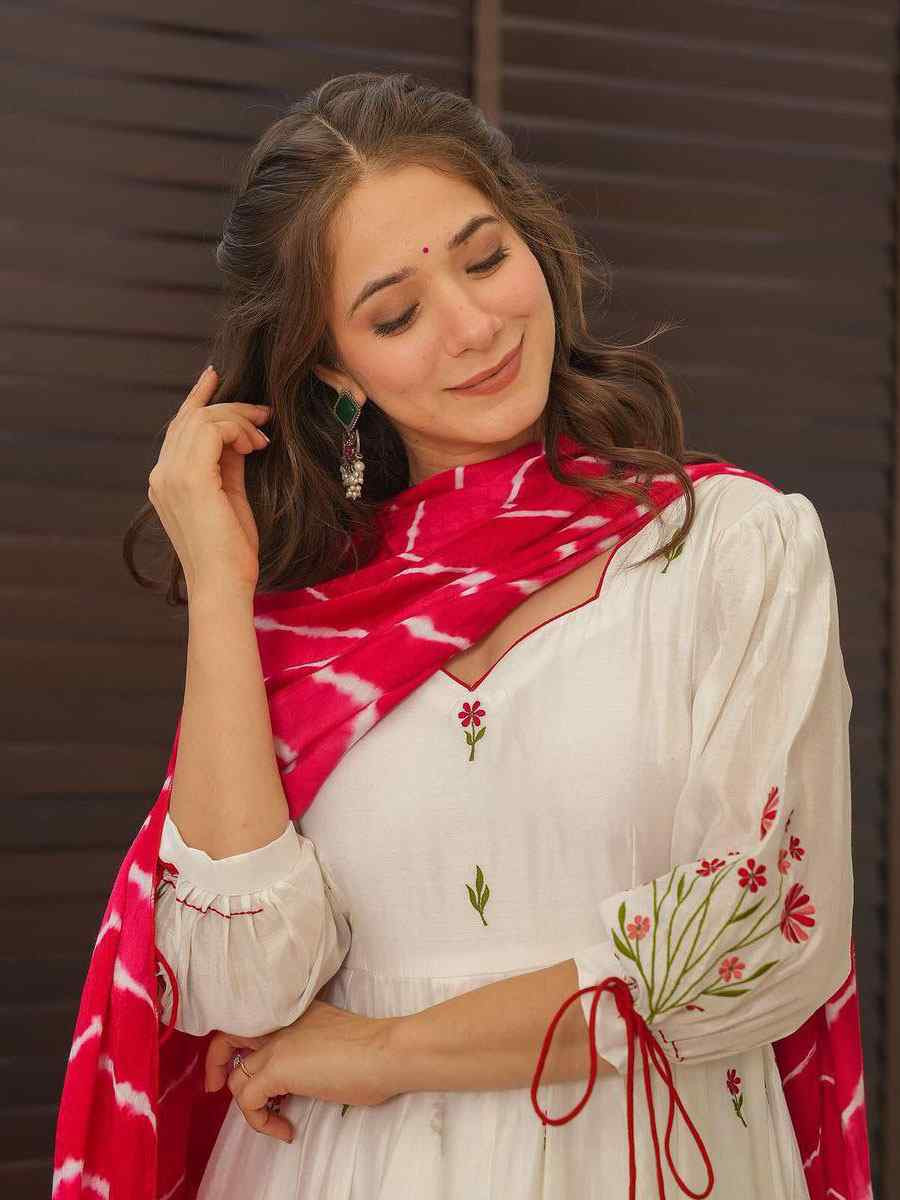 White Roman Silk Embroidery Party Wedding Festival Casual Ready Anarkali Salwar Kameez