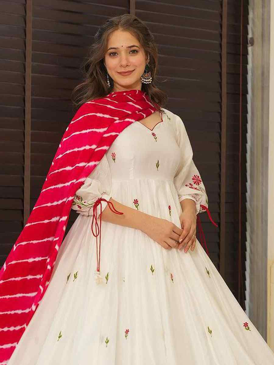 White Roman Silk Embroidery Party Wedding Festival Casual Ready Anarkali Salwar Kameez