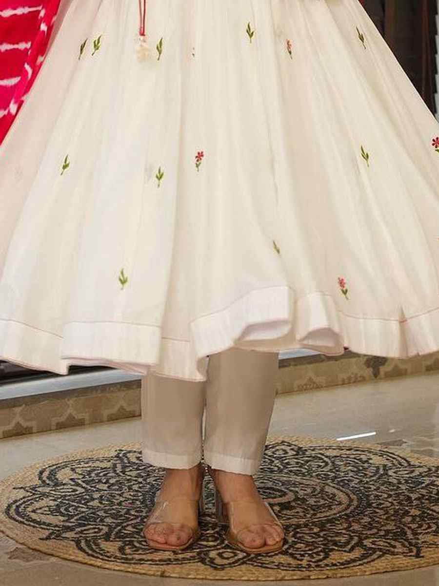 White Roman Silk Embroidery Party Wedding Festival Casual Ready Anarkali Salwar Kameez