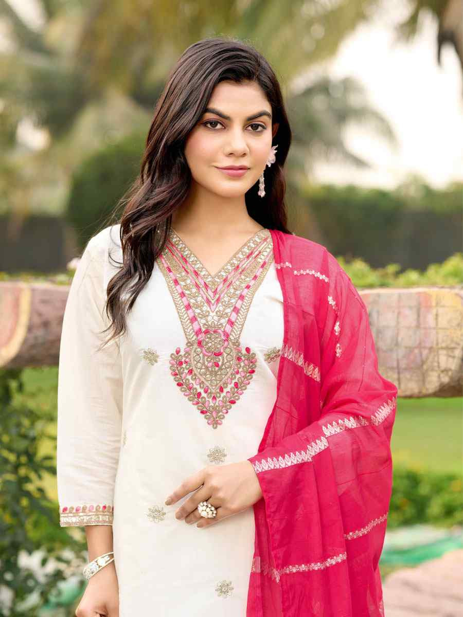 White Roman Silk Embroidery Party Wedding Festival Casual Ready Pant Salwar Kameez