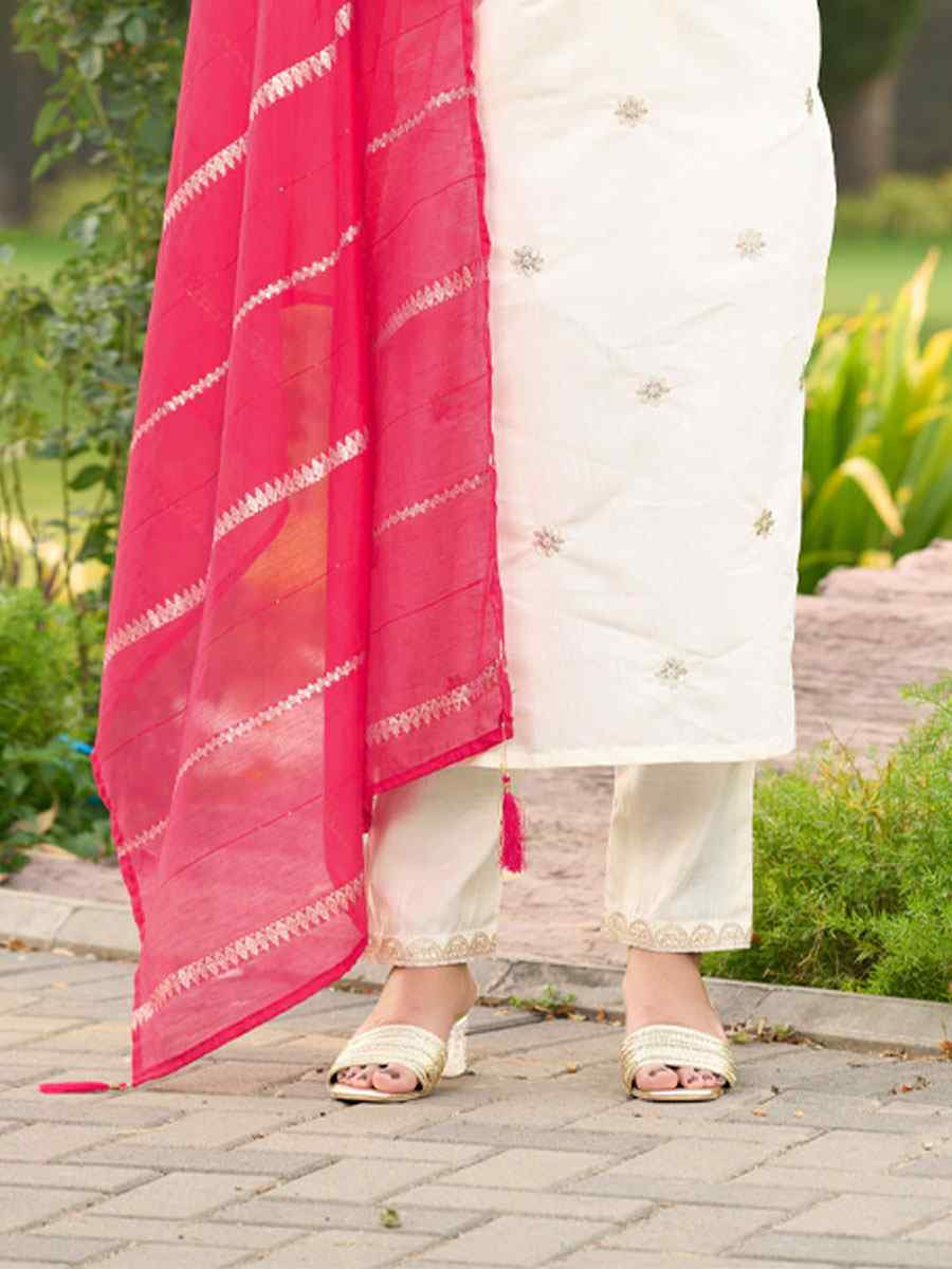 White Roman Silk Embroidery Party Wedding Festival Casual Ready Pant Salwar Kameez