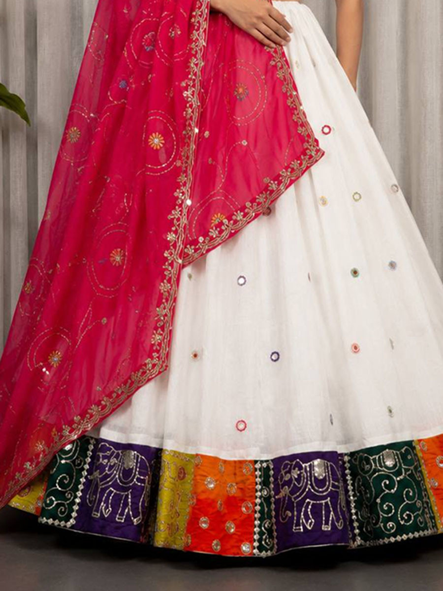 White Roman silk Embroidery Sequins Wedding Reception Festival Ready Heavy Border Lehenga Choli