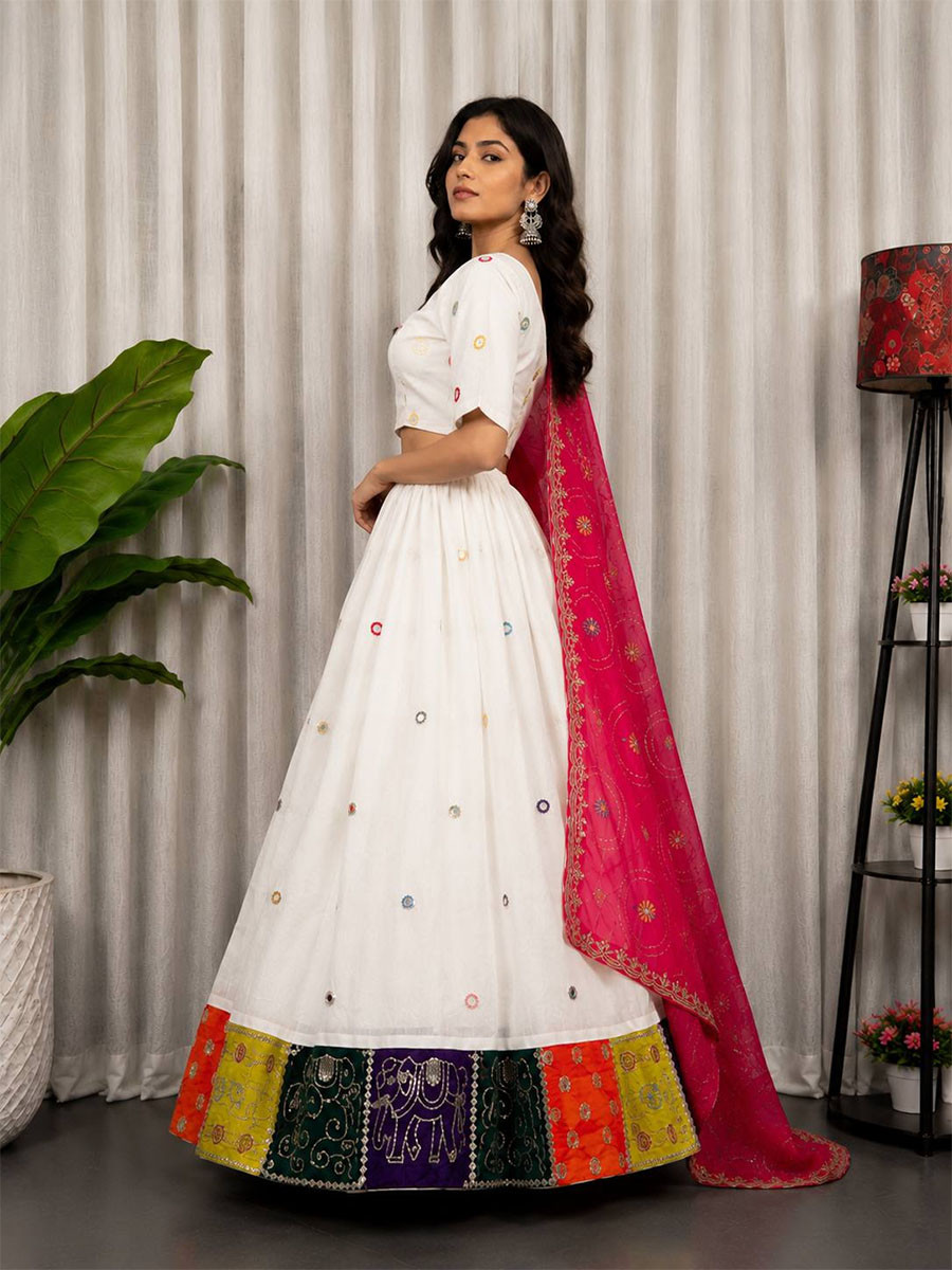 White Roman silk Embroidery Sequins Wedding Reception Festival Ready Heavy Border Lehenga Choli