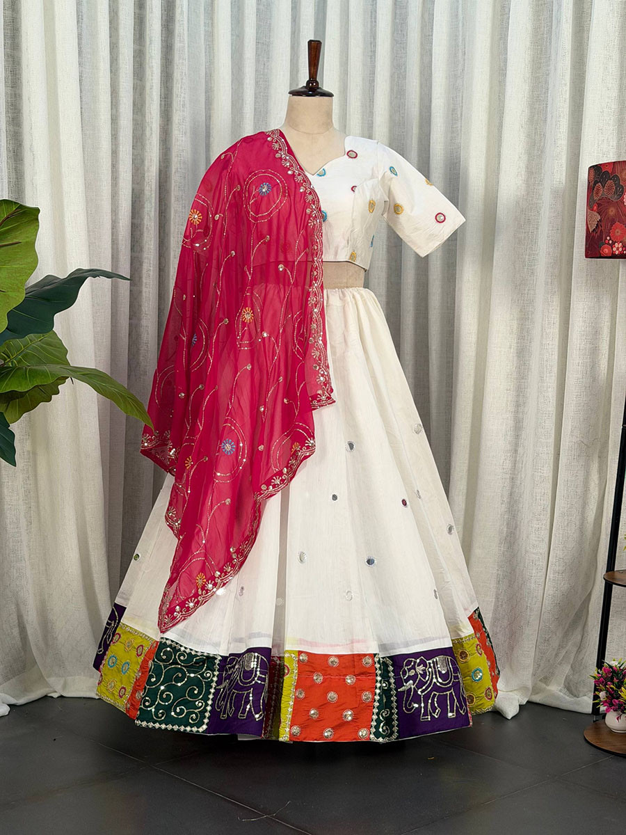 White Roman silk Embroidery Sequins Wedding Reception Festival Ready Heavy Border Lehenga Choli