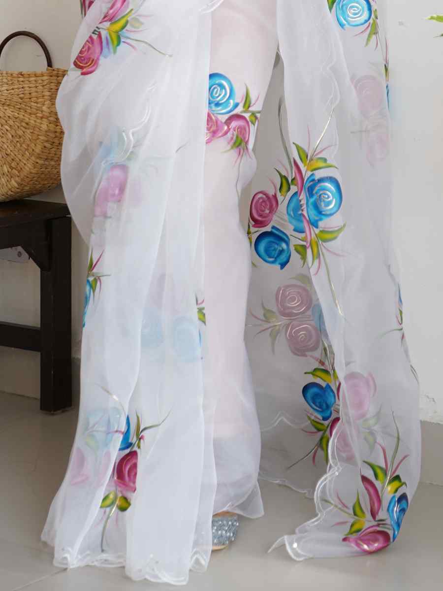 White Satin Banglori Handwoven Party Festival Classic Style Saree