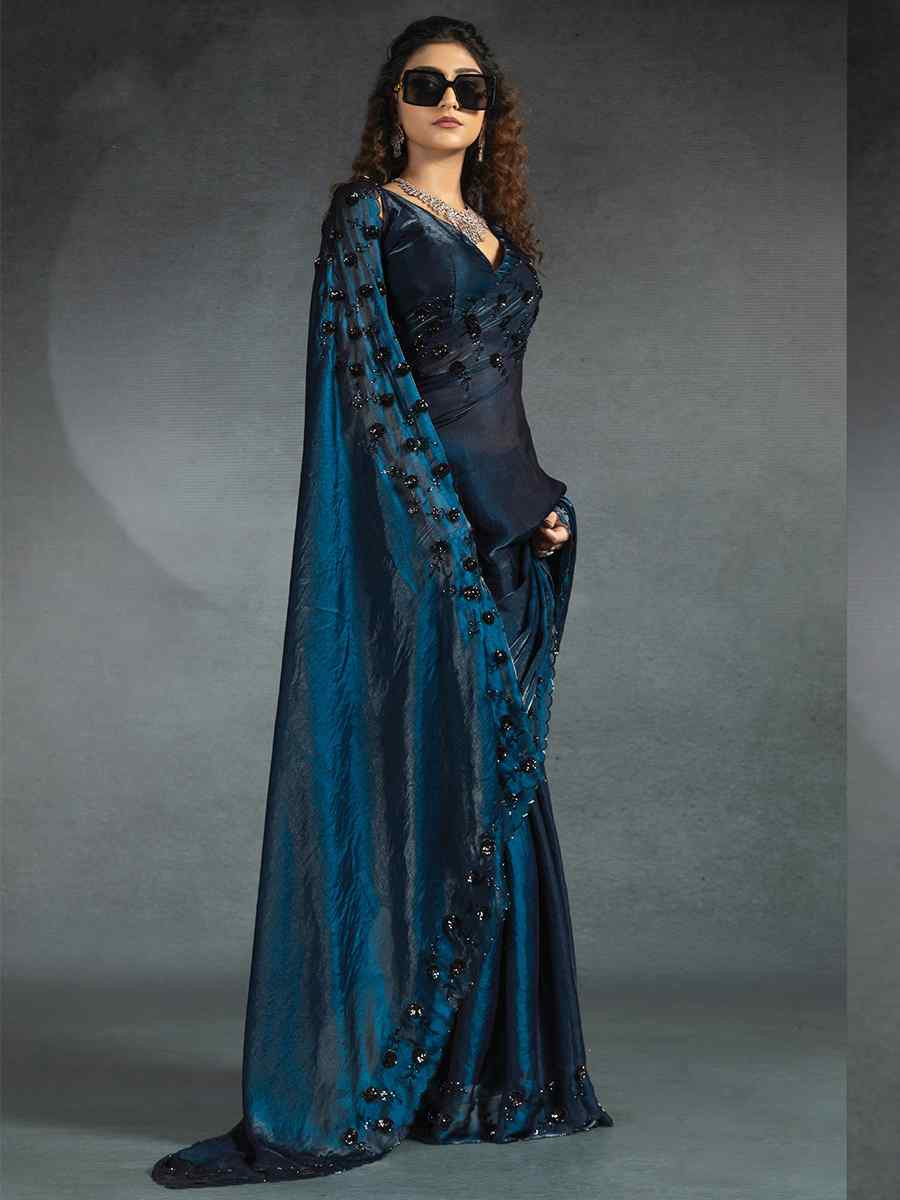 White Satin Silk Embroidered Festival Wedding Fancy Heavy Border Saree