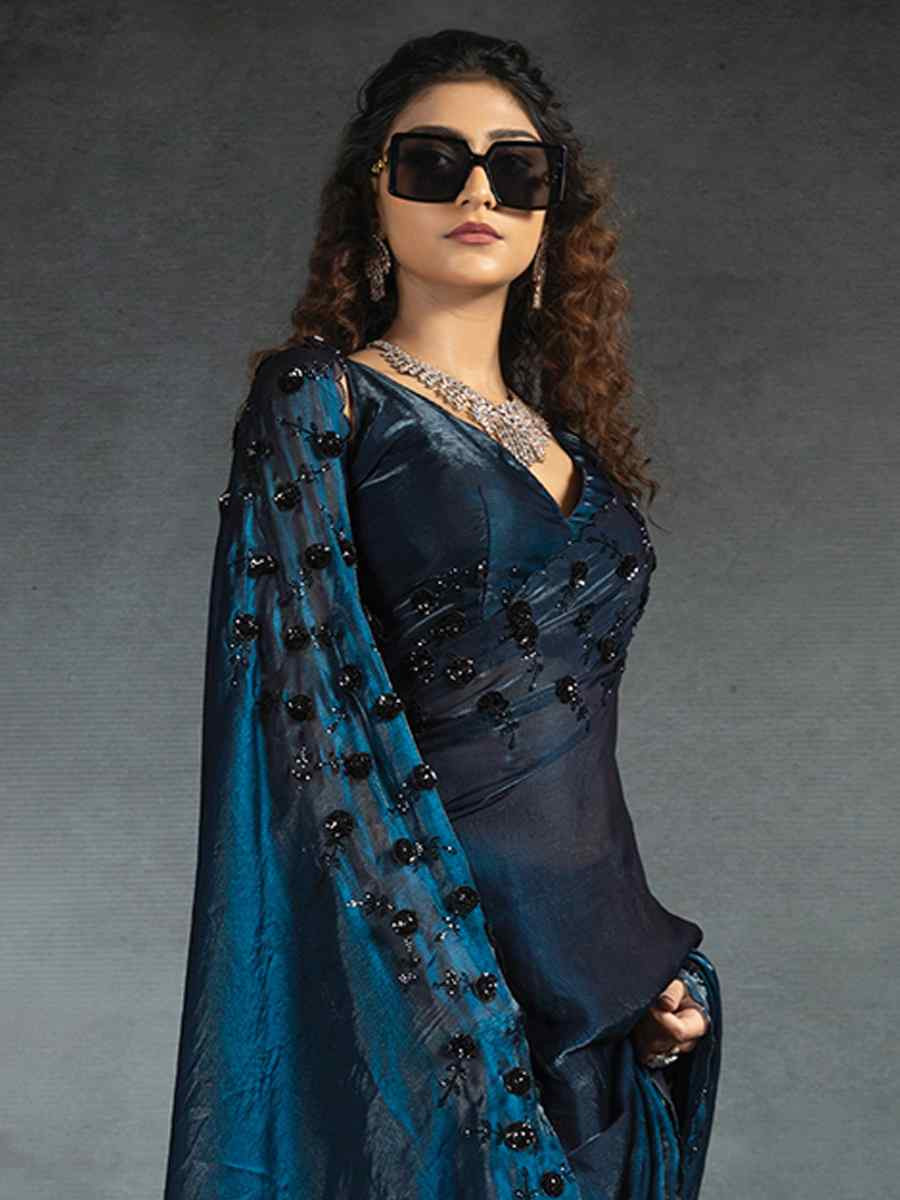 White Satin Silk Embroidered Festival Wedding Fancy Heavy Border Saree