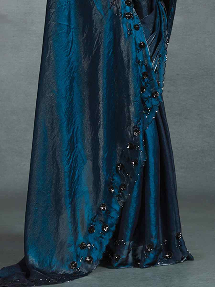 White Satin Silk Embroidered Festival Wedding Fancy Heavy Border Saree