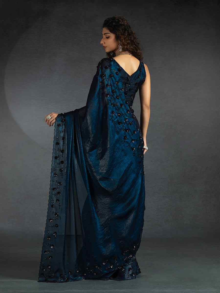 White Satin Silk Embroidered Festival Wedding Fancy Heavy Border Saree