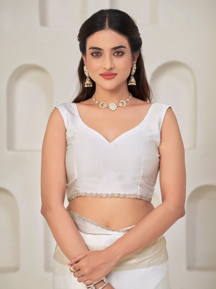 White Satin silk Zircon Stone Wedding Reception Party Festival Casual Classic Style Sarees