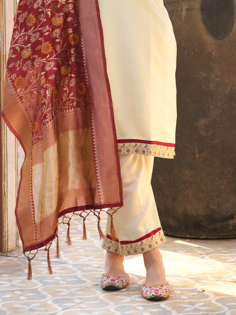 White Silk Blend Embroidery Sequins Wedding Party Festival Casual Ready Pant Salwar Kameez