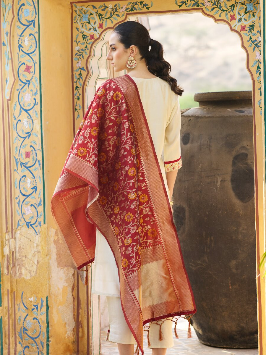 White Silk Blend Embroidery Sequins Wedding Party Festival Casual Ready Pant Salwar Kameez