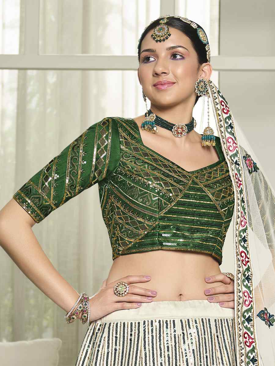 White Silk Embroidered Festival Party Wear Circular Lehenga Choli