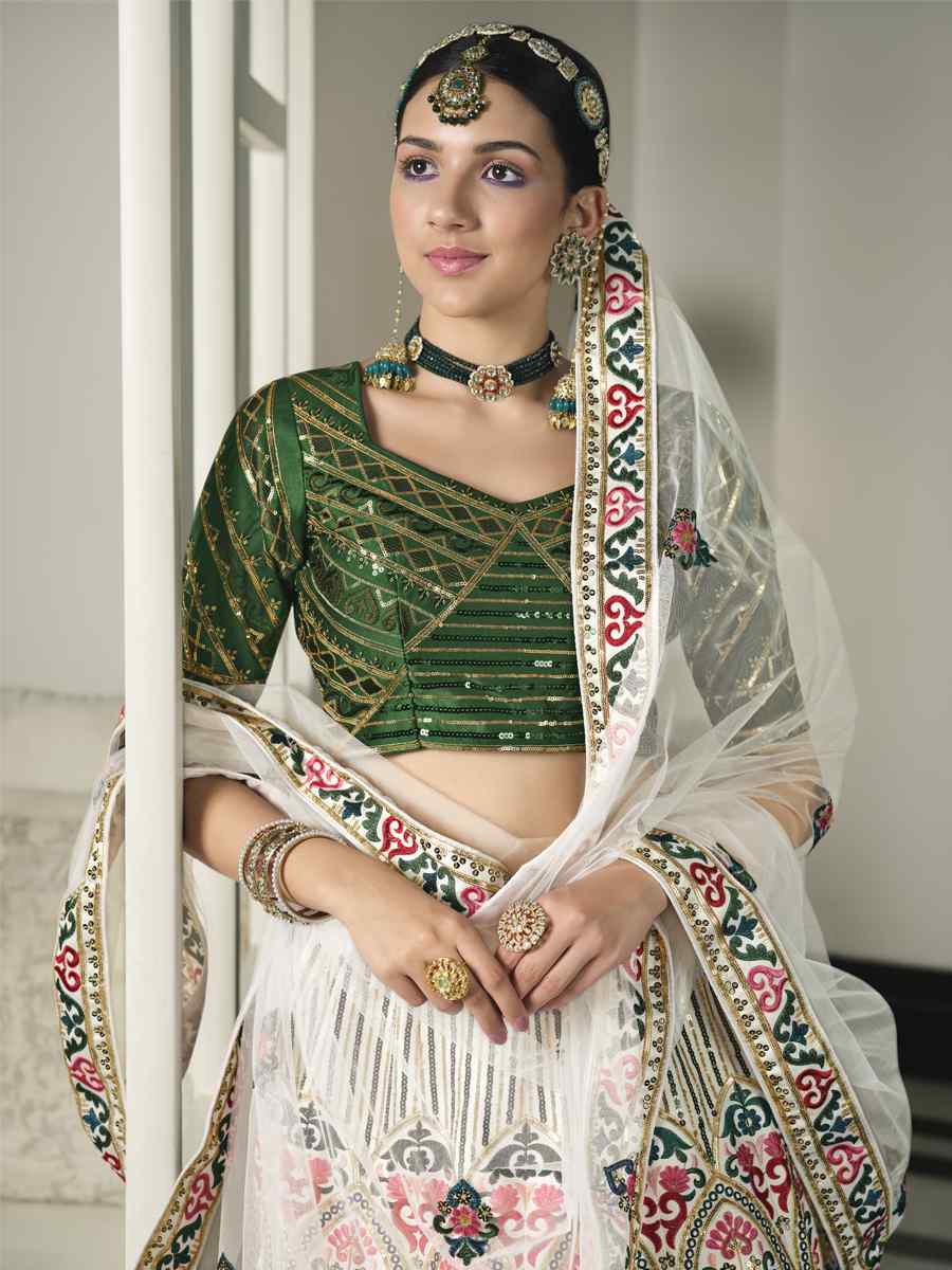 White Silk Embroidered Festival Party Wear Circular Lehenga Choli
