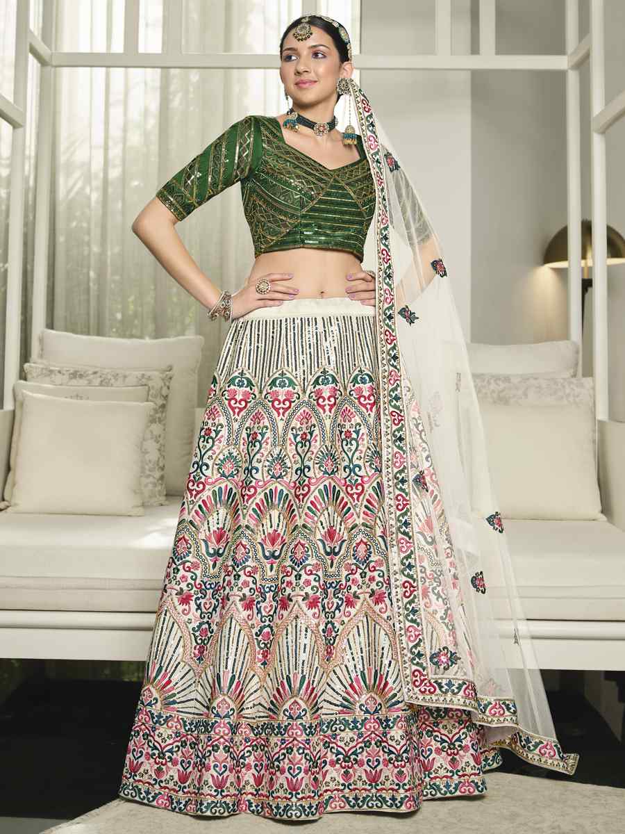 White Silk Embroidered Festival Party Wear Circular Lehenga Choli