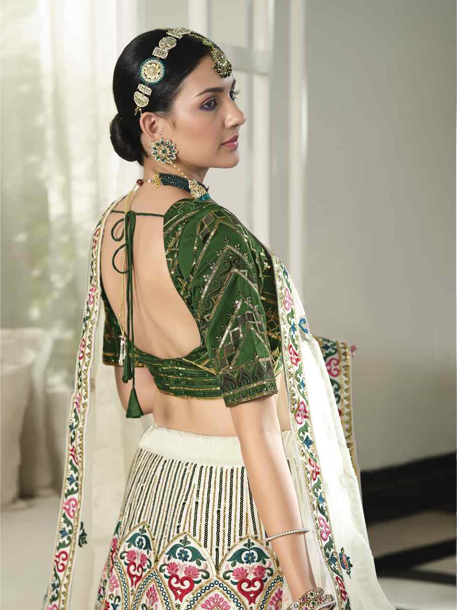 White Silk Embroidered Festival Party Wear Circular Lehenga Choli