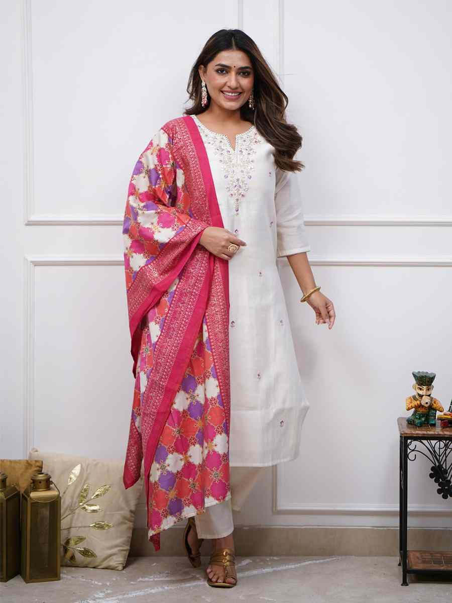 White Silk Embroidered Party Wedding Ready Pant Salwar Kameez