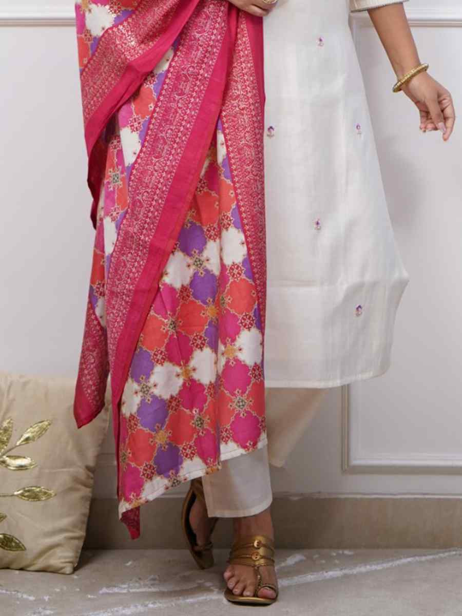 White Silk Embroidered Party Wedding Ready Pant Salwar Kameez